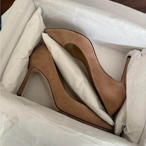 Jimmy Choo Beige Suede Heels - Picture 9 of 10